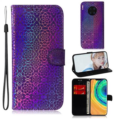 Laser Circle Shining Leather Wallet Phone Case for Huawei Mate 30 Pro - Purple