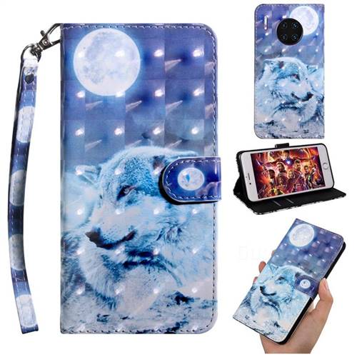 Moon Wolf 3D Painted Leather Wallet Case for Huawei Mate 30 Pro