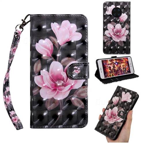 Black Powder Flower 3D Painted Leather Wallet Case for Huawei Mate 30 Pro