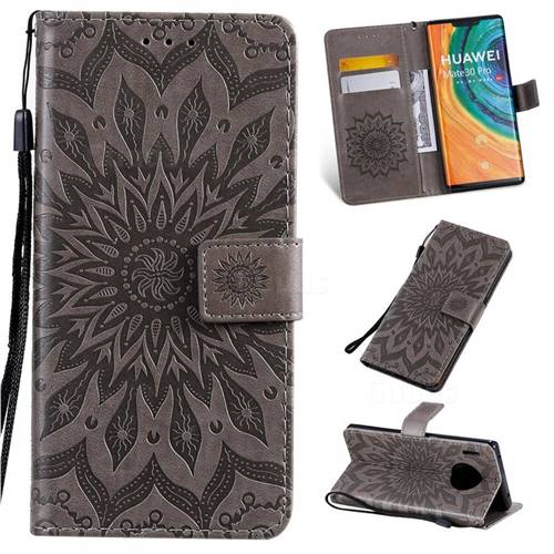 Embossing Sunflower Leather Wallet Case for Huawei Mate 30 Pro - Gray