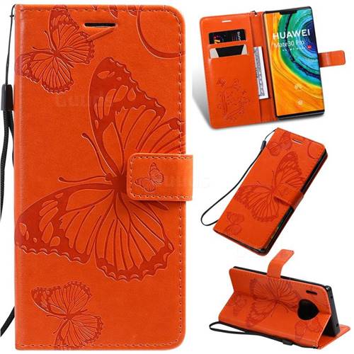 Embossing 3D Butterfly Leather Wallet Case for Huawei Mate 30 Pro - Orange