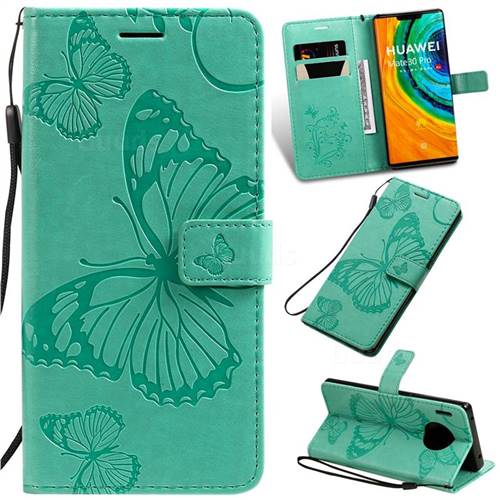 Embossing 3D Butterfly Leather Wallet Case for Huawei Mate 30 Pro - Green