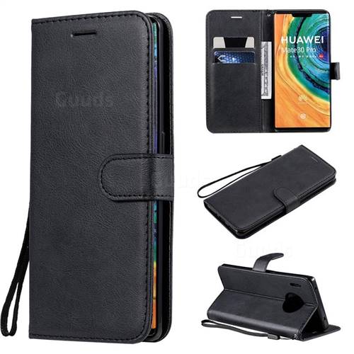 Retro Greek Classic Smooth PU Leather Wallet Phone Case for Huawei Mate 30 Pro - Black