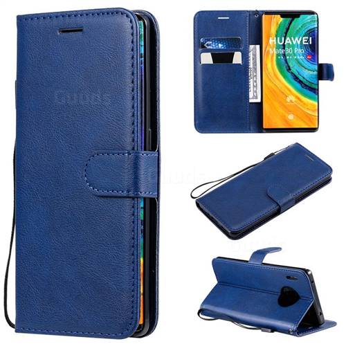 Retro Greek Classic Smooth PU Leather Wallet Phone Case for Huawei Mate 30 Pro - Blue