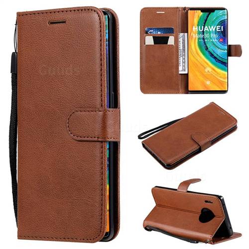 Retro Greek Classic Smooth PU Leather Wallet Phone Case for Huawei Mate 30 Pro - Brown