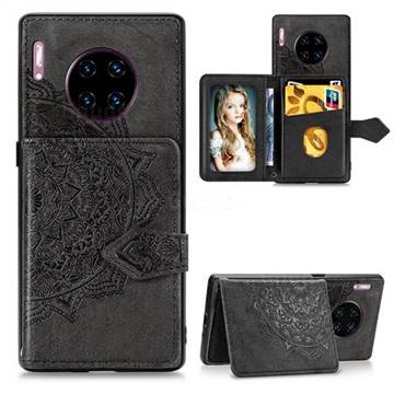 Mandala Flower Cloth Multifunction Stand Card Leather Phone Case for Huawei Mate 30 Pro - Black