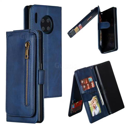 Multifunction 9 Cards Leather Zipper Wallet Phone Case for Huawei Mate 30 Pro - Blue