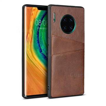 Simple Calf Card Slots Mobile Phone Back Cover for Huawei Mate 30 Pro - Coffee