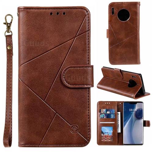 Embossing Geometric Leather Wallet Case for Huawei Mate 30 Pro - Brown
