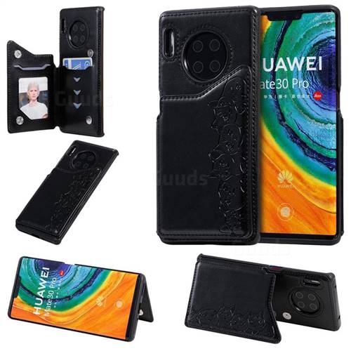 Yikatu Luxury Cute Cats Multifunction Magnetic Card Slots Stand Leather Back Cover for Huawei Mate 30 Pro - Black