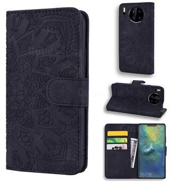 Retro Embossing Mandala Flower Leather Wallet Case for Huawei Mate 30 Pro - Black