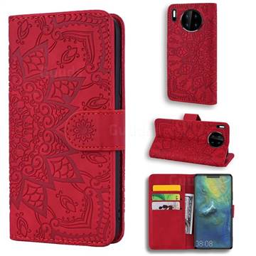 Retro Embossing Mandala Flower Leather Wallet Case for Huawei Mate 30 Pro - Red