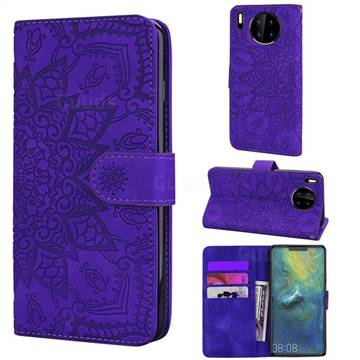 Retro Embossing Mandala Flower Leather Wallet Case for Huawei Mate 30 Pro - Purple