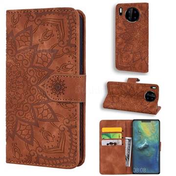 Retro Embossing Mandala Flower Leather Wallet Case for Huawei Mate 30 Pro - Brown
