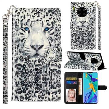 White Leopard 3D Leather Phone Holster Wallet Case for Huawei Mate 30 Pro