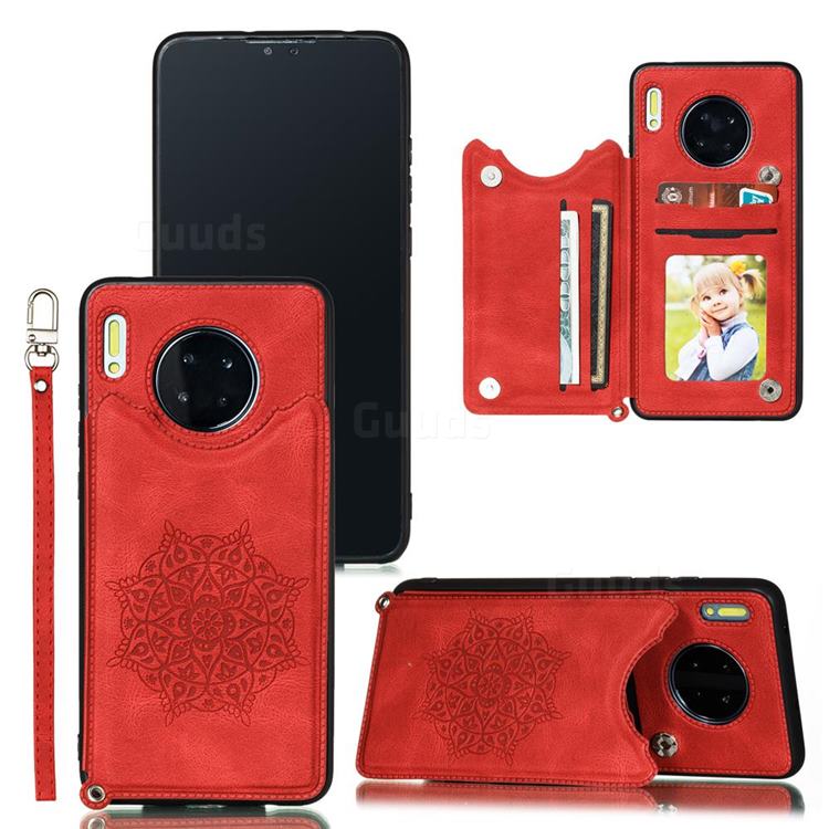 Luxury Mandala Multi-function Magnetic Card Slots Stand Leather Back Cover for Huawei Mate 30 Pro - Red