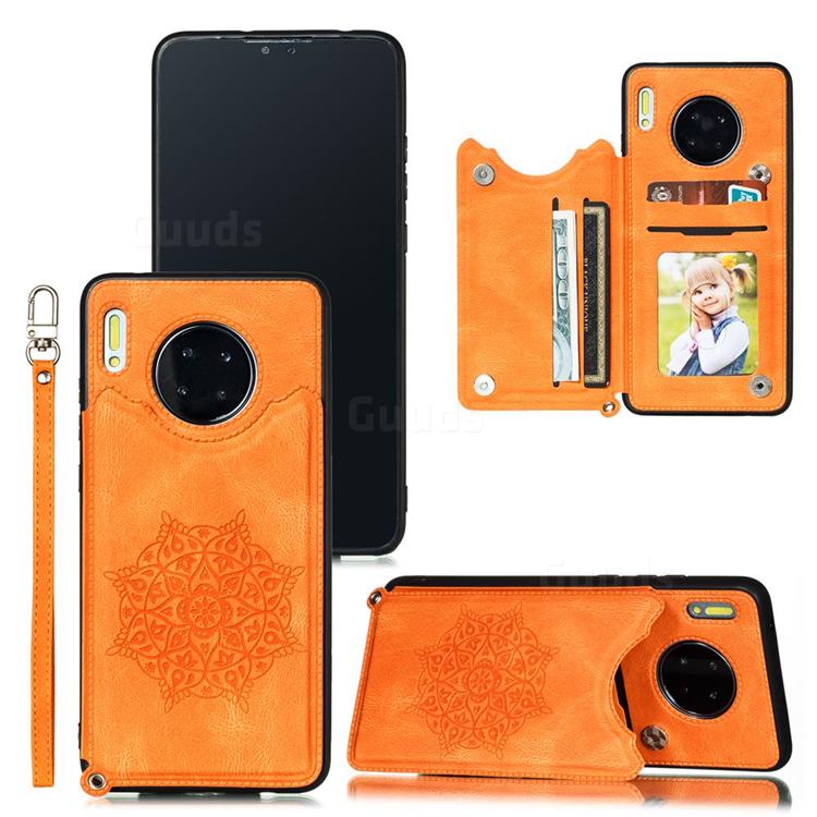 Luxury Mandala Multi-function Magnetic Card Slots Stand Leather Back Cover for Huawei Mate 30 Pro - Yellow