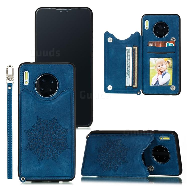 Luxury Mandala Multi-function Magnetic Card Slots Stand Leather Back Cover for Huawei Mate 30 Pro - Blue