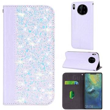 Shiny Crocodile Pattern Stitching Magnetic Closure Flip Holster Shockproof Phone Case for Huawei Mate 30 Pro - White Silver