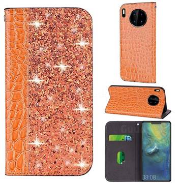 Shiny Crocodile Pattern Stitching Magnetic Closure Flip Holster Shockproof Phone Case for Huawei Mate 30 Pro - Gold Orange
