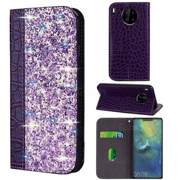 Shiny Crocodile Pattern Stitching Magnetic Closure Flip Holster Shockproof Phone Case for Huawei Mate 30 Pro - Purple