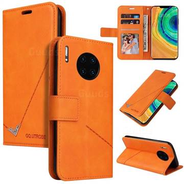 GQ.UTROBE Right Angle Silver Pendant Leather Wallet Phone Case for Huawei Mate 30 Pro - Orange