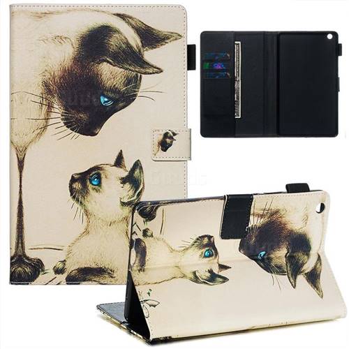 Cat Confrontation Matte Leather Wallet Tablet Case for Huawei MediaPad M3 Lite 8