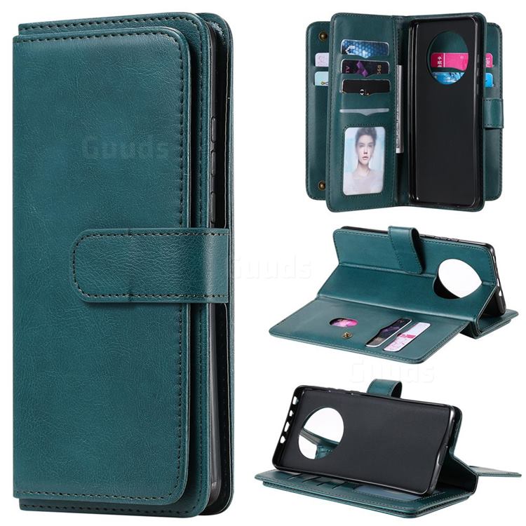 Multi-function Ten Card Slots and Photo Frame PU Leather Wallet Phone Case Cover for Huawei Mate 40 - Dark Green