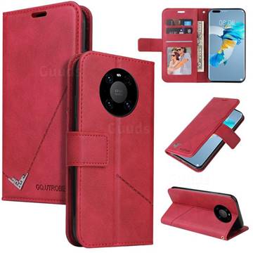 GQ.UTROBE Right Angle Silver Pendant Leather Wallet Phone Case for Huawei Mate 40 - Red