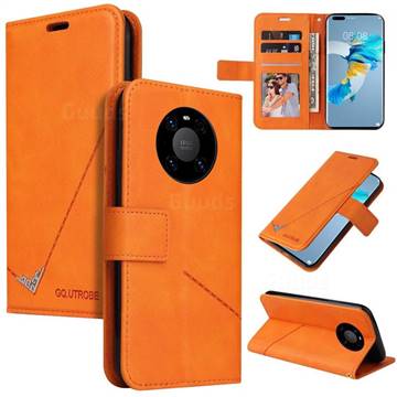 GQ.UTROBE Right Angle Silver Pendant Leather Wallet Phone Case for Huawei Mate 40 - Orange