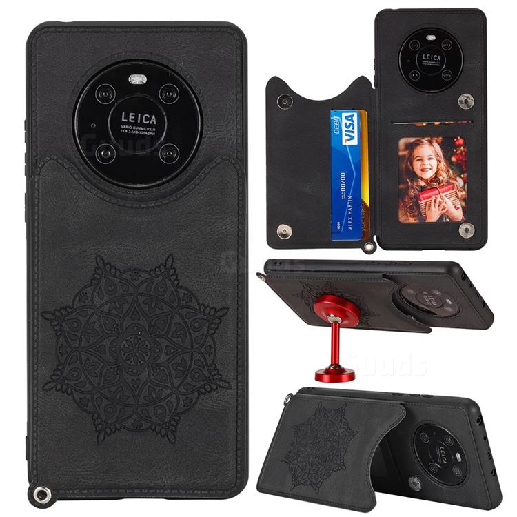 Luxury Mandala Multi-function Magnetic Card Slots Stand Leather Back Cover for Huawei Mate 40 - Black