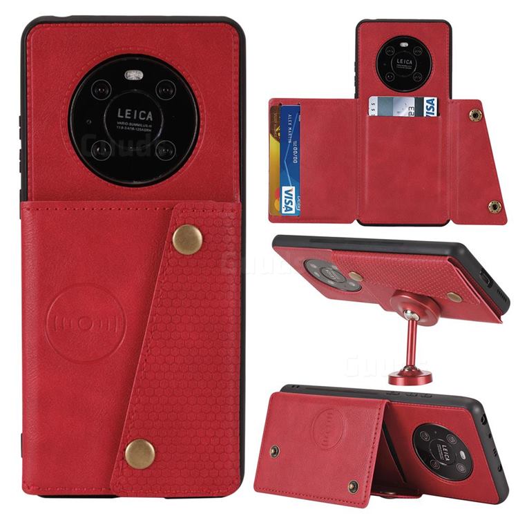 Retro Multifunction Card Slots Stand Leather Coated Phone Back Cover for Huawei Mate 40 - Red