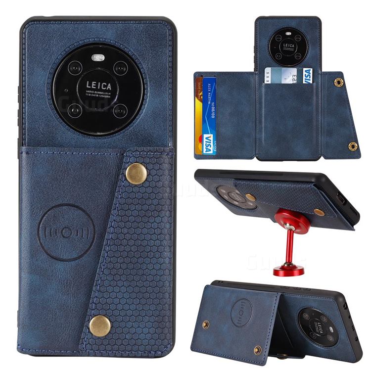 Retro Multifunction Card Slots Stand Leather Coated Phone Back Cover for Huawei Mate 40 - Blue