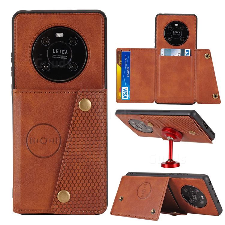 Retro Multifunction Card Slots Stand Leather Coated Phone Back Cover for Huawei Mate 40 - Brown