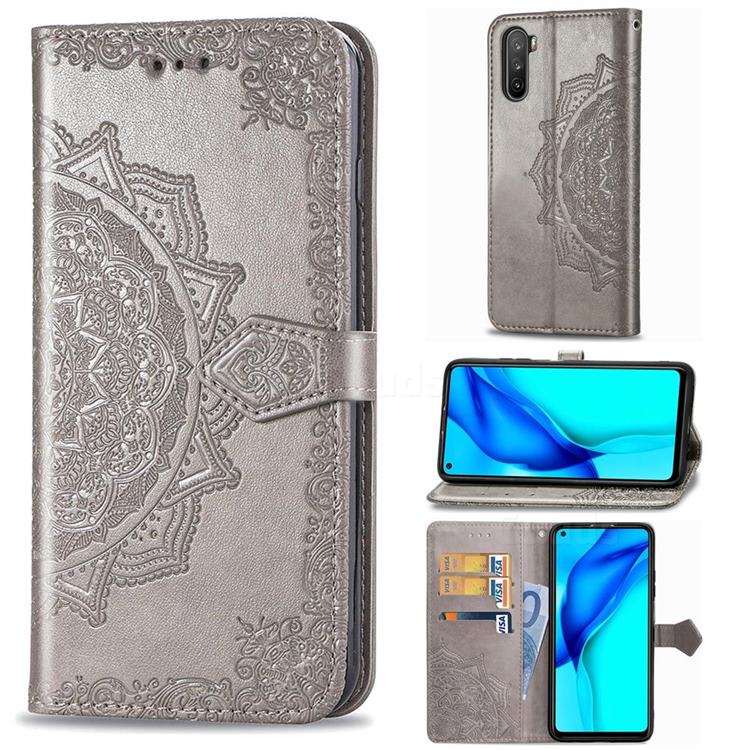 Embossing Imprint Mandala Flower Leather Wallet Case for Huawei Mate 40 Lite - Gray