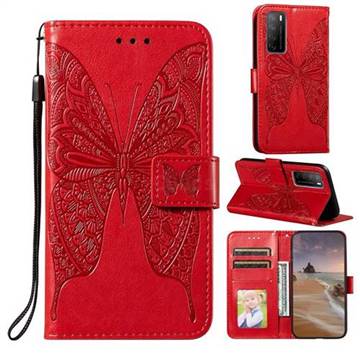 Intricate Embossing Vivid Butterfly Leather Wallet Case for Huawei Mate 40 Lite - Red