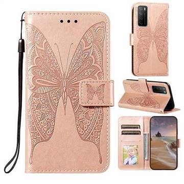 Intricate Embossing Vivid Butterfly Leather Wallet Case for Huawei Mate 40 Lite - Rose Gold