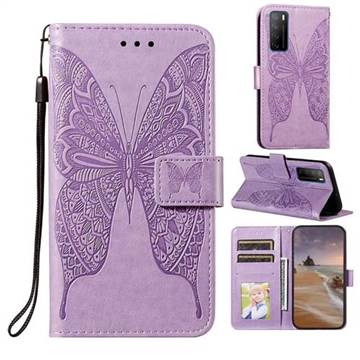 Intricate Embossing Vivid Butterfly Leather Wallet Case for Huawei Mate 40 Lite - Purple