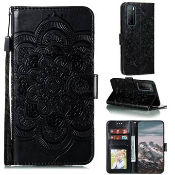 Intricate Embossing Datura Solar Leather Wallet Case for Huawei Mate 40 Lite - Black