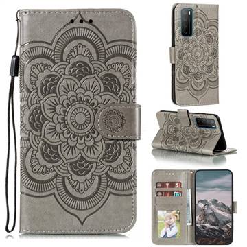 Intricate Embossing Datura Solar Leather Wallet Case for Huawei Mate 40 Lite - Gray