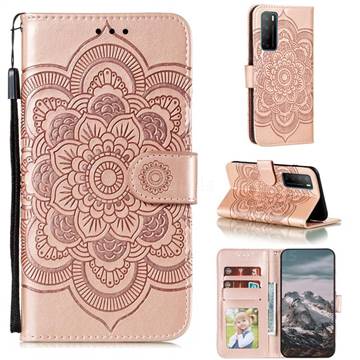 Intricate Embossing Datura Solar Leather Wallet Case for Huawei Mate 40 Lite - Rose Gold