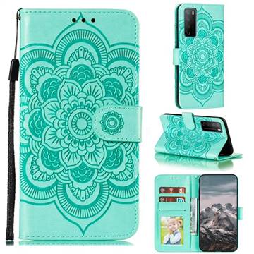 Intricate Embossing Datura Solar Leather Wallet Case for Huawei Mate 40 Lite - Green