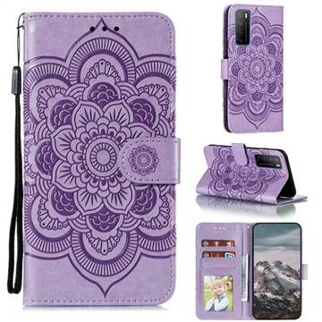 Intricate Embossing Datura Solar Leather Wallet Case for Huawei Mate 40 Lite - Purple