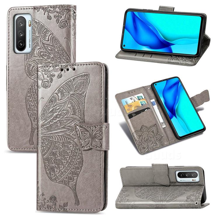 Embossing Mandala Flower Butterfly Leather Wallet Case for Huawei Mate 40 Lite - Gray