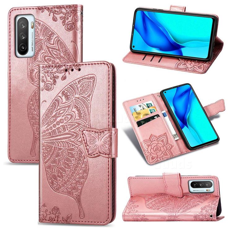 Embossing Mandala Flower Butterfly Leather Wallet Case for Huawei Mate 40 Lite - Rose Gold