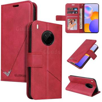 GQ.UTROBE Right Angle Silver Pendant Leather Wallet Phone Case for Huawei Mate 40 Lite - Red