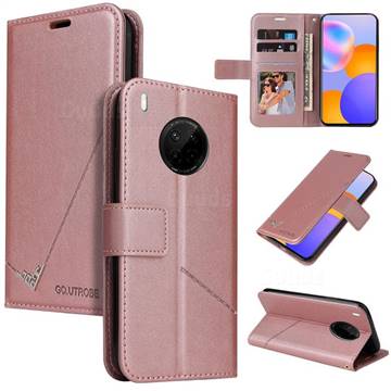GQ.UTROBE Right Angle Silver Pendant Leather Wallet Phone Case for Huawei Mate 40 Lite - Rose Gold