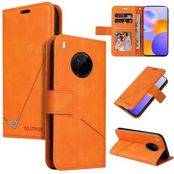 GQ.UTROBE Right Angle Silver Pendant Leather Wallet Phone Case for Huawei Mate 40 Lite - Orange