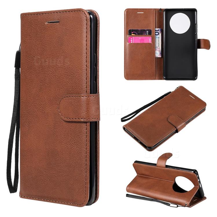 Retro Greek Classic Smooth PU Leather Wallet Phone Case for Huawei Mate 40 Pro - Brown