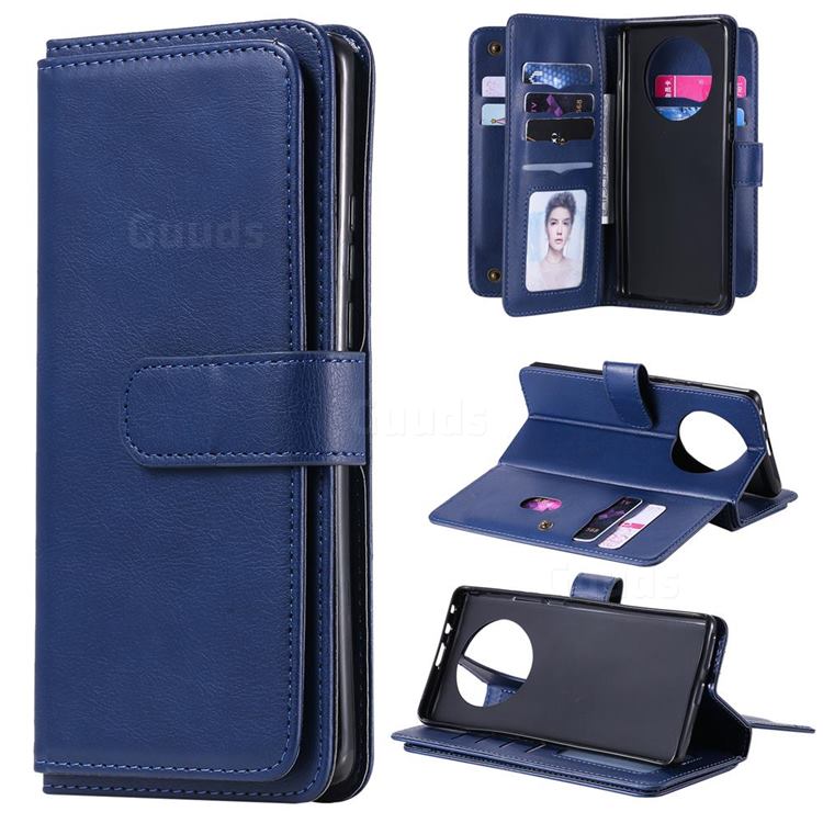 Multi-function Ten Card Slots and Photo Frame PU Leather Wallet Phone Case Cover for Huawei Mate 40 Pro - Dark Blue